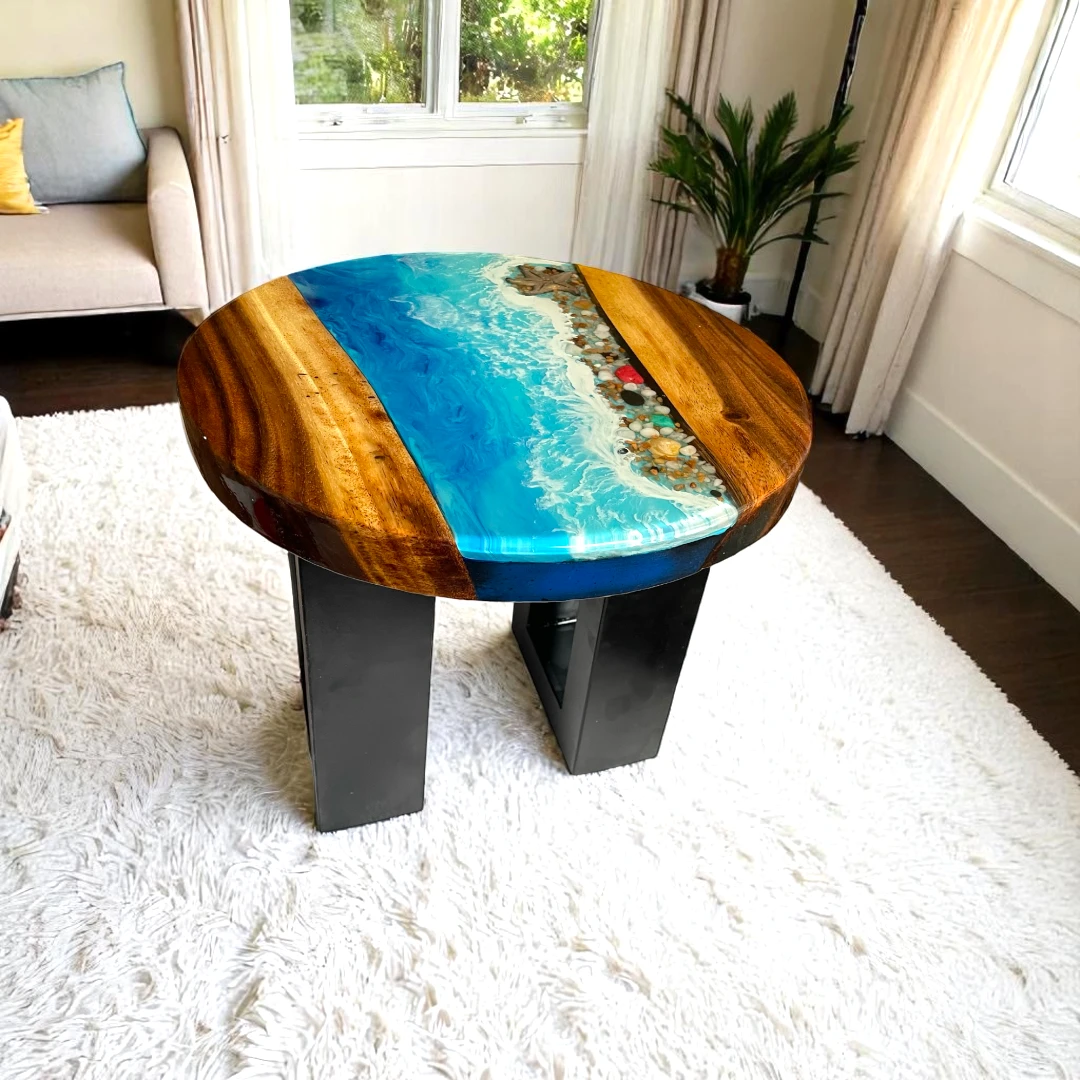 Captivating Ocean Waves: Round Custom Epoxy Table 